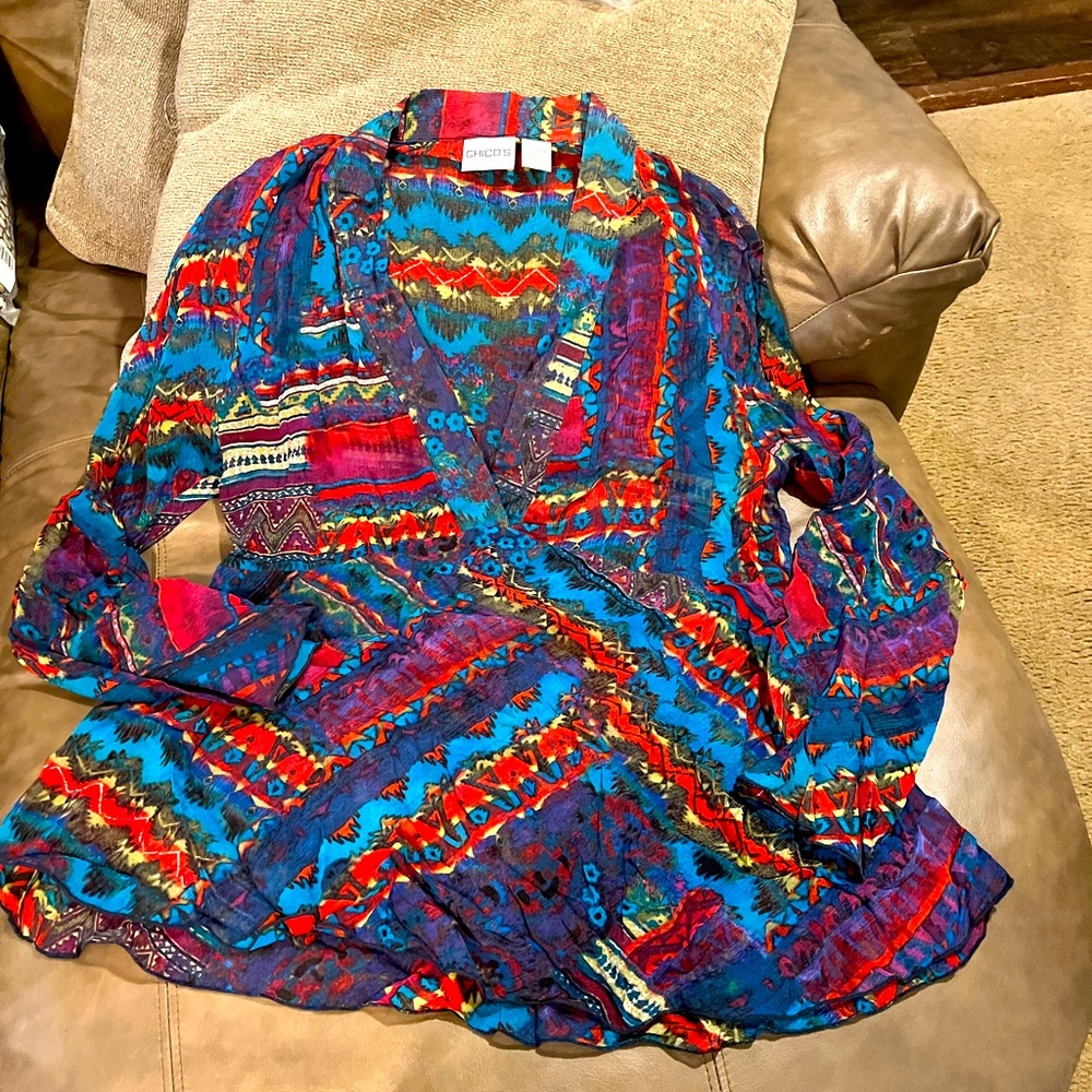 Chicos Multi Color Sheer Tunic, Size 1